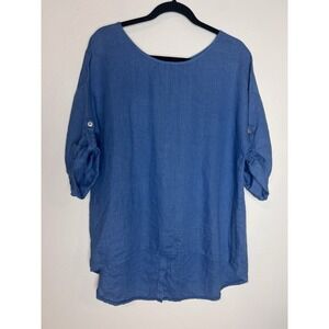 Terzo Millennio Shirt Women's S Blue Italian Linen Tunic Lagenlook Artsy